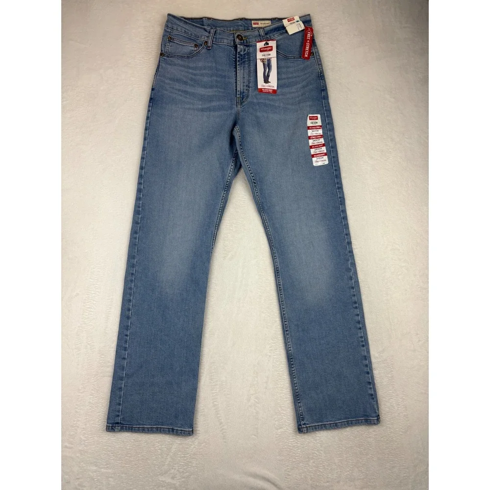 Wrangler Five Star Men's 34x34 Premium Bootcut Jeans Light Blue Washed Workwear